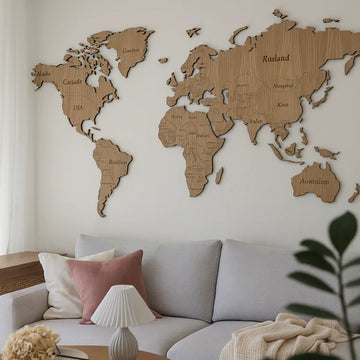 Världskarta med länder och gränser - Ek - 152×87 cm